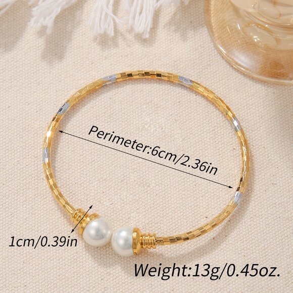 3/$35 18K Gold Plated Two Tone Silver Copper Bangle Pearl Bracelet Jewelry - Picture 5 of 8